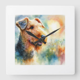 Airedale terrier in the summer light 110924AREF117 Square Wall Clock