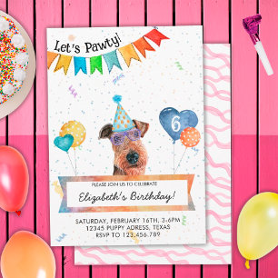 Airedale Terrier Lets Pawty Dog Birthday Party Invitation