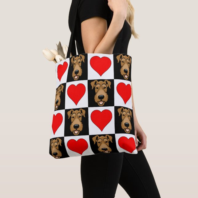 Airedale Terrier Lover Puppy Dog Mum Heart Pattern Tote Bag (Close Up)