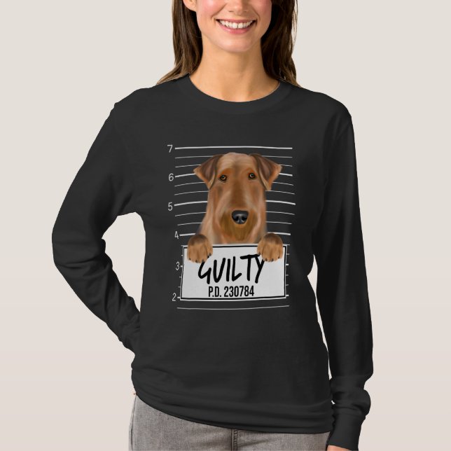 Airedale Terrier Mugshot Guilty Dog T-Shirt (Front)