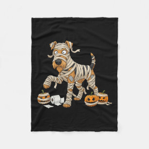 Airedale Terrier Mummy Pumpkin Halloween Kids Mens Fleece Blanket