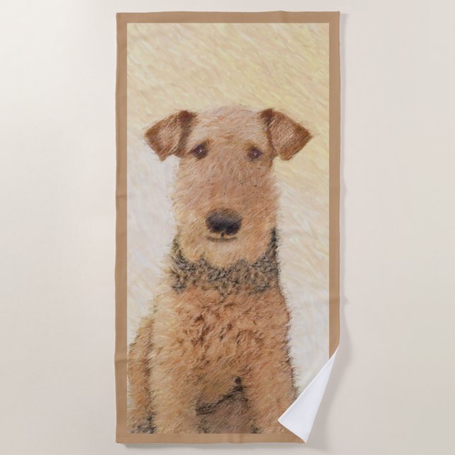 Airedale Terrier Painting - Cute Original Art Beach Towel (Front)