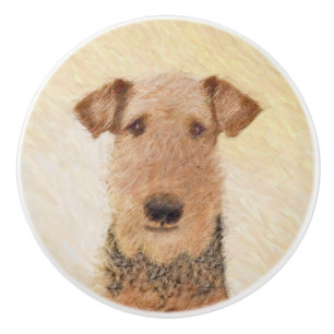Airedale Terrier Painting - Cute Original Art Ceramic Knob