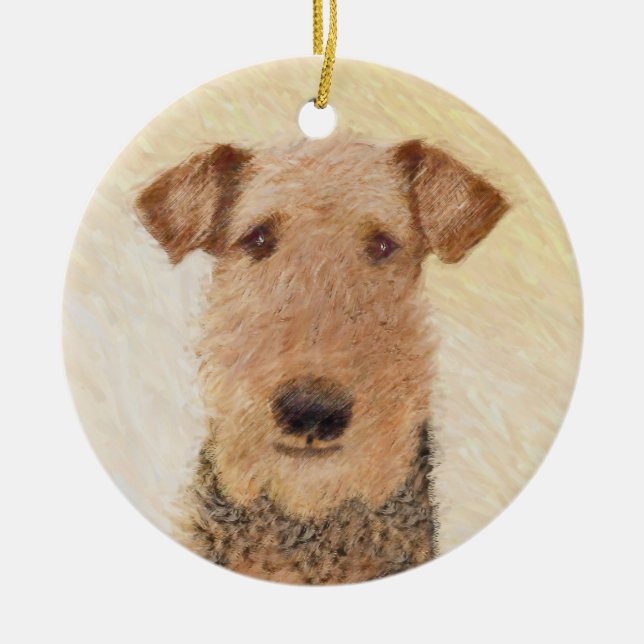 Airedale Terrier Painting - Cute Original Art Ceramic Tree Decoration (Front)