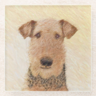 Airedale Terrier Painting - Cute Original Art Glass Coaster