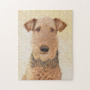 Airedale Terrier Painting - Cute Original Art Jigsaw Puzzle