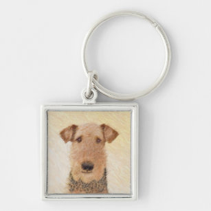 Airedale Terrier Painting - Cute Original Art Key Ring