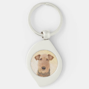 Airedale Terrier Painting - Cute Original Art Key Ring