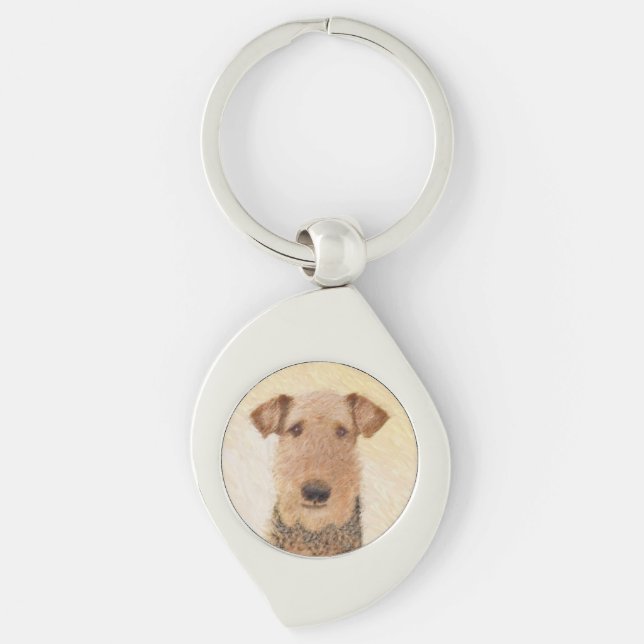 Airedale Terrier Painting - Cute Original Art Key Ring (Front)