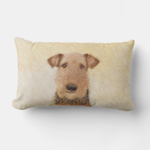 Airedale Terrier Painting - Cute Original Art Lumbar Cushion