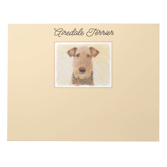 Airedale Terrier Painting - Cute Original Art Notepad (Front)