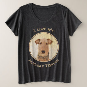 Airedale Terrier Painting - Cute Original Art Plus Size T-Shirt