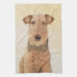 Airedale Terrier Painting - Cute Original Art Tea Towel