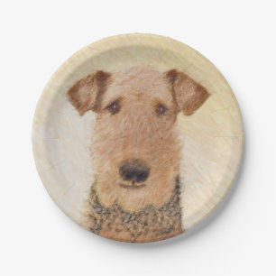 Airedale Terrier Painting - Cute Original Dog Art Paper Plate