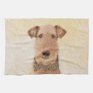 Airedale Terrier Painting - Cute Original Dog Art Tea Towel