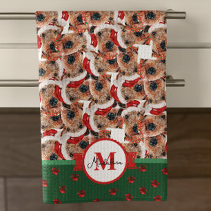 Airedale Terrier Pattern Monogram Christmas Dog Tea Towel