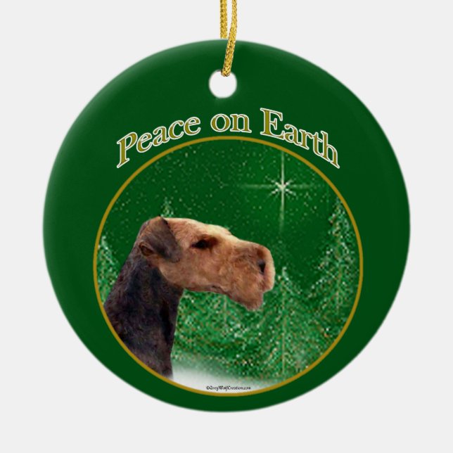 Airedale Terrier Peace Ceramic Tree Decoration (Front)