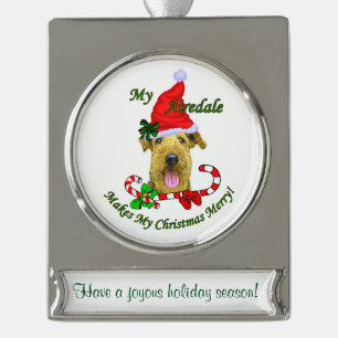 Airedale Terrier Personalised Christmas Silver Plated Banner Ornament
