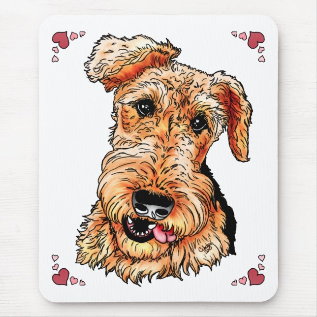 Airedale Terrier Pink Hearts Valentine's Day Mouse Pad (Front)