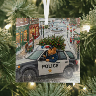 Airedale Terrier Police Holiday Glass Tree Decoration