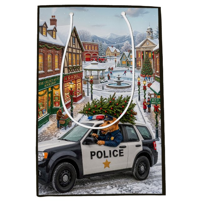 Airedale Terrier Police Holiday Medium Gift Bag (Front)