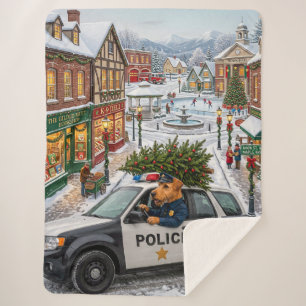 Airedale Terrier Police Holiday Sherpa Blanket