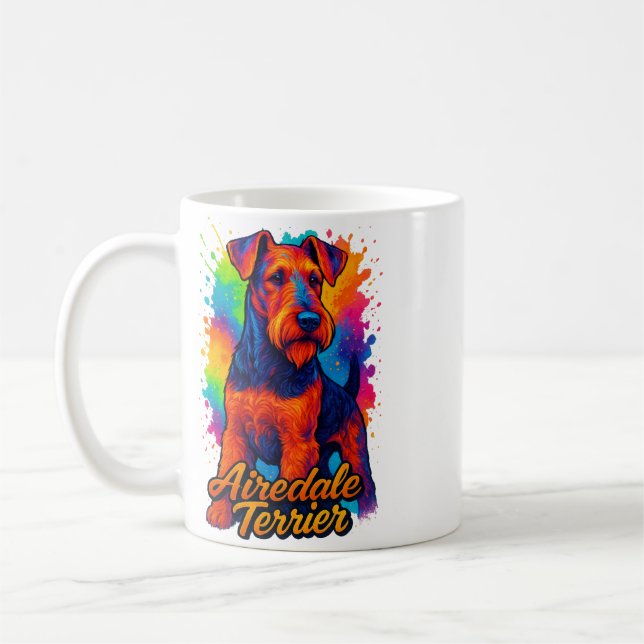 Airedale Terrier Pop Art Illustration Colourful Coffee Mug (Left)
