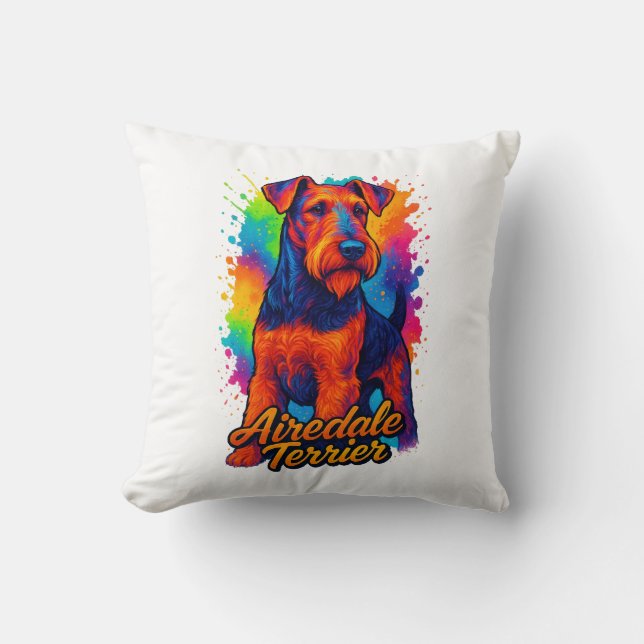 Airedale Terrier Pop Art Illustration Colourful Cushion (Front)