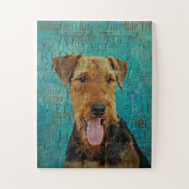 Airedale Terrier Portrait on Word Art Jigsaw Puzzle (Vertical)