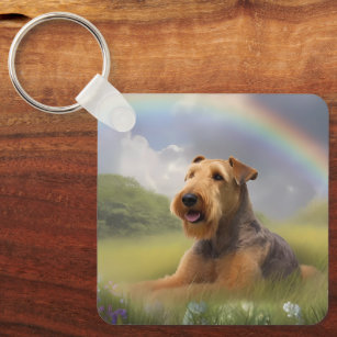 Airedale Terrier Rainbow Bridge Memorial Custom Key Ring