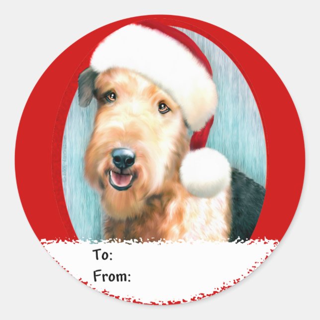Airedale Terrier Santa Christmas Gift Tags (Front)