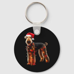 Airedale Terrier Santa Hat Christmas Lights Dog Ow Key Ring