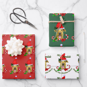 Airedale Terrier Santa Hat Christmas Wrapping Paper Sheet