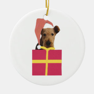 Airedale Terrier Santa Hat Ornament