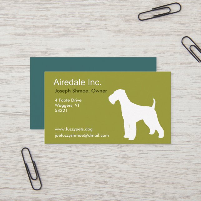 Airedale Terrier Silhouette Custom Dog Breed Business Card (Front/Back In Situ)