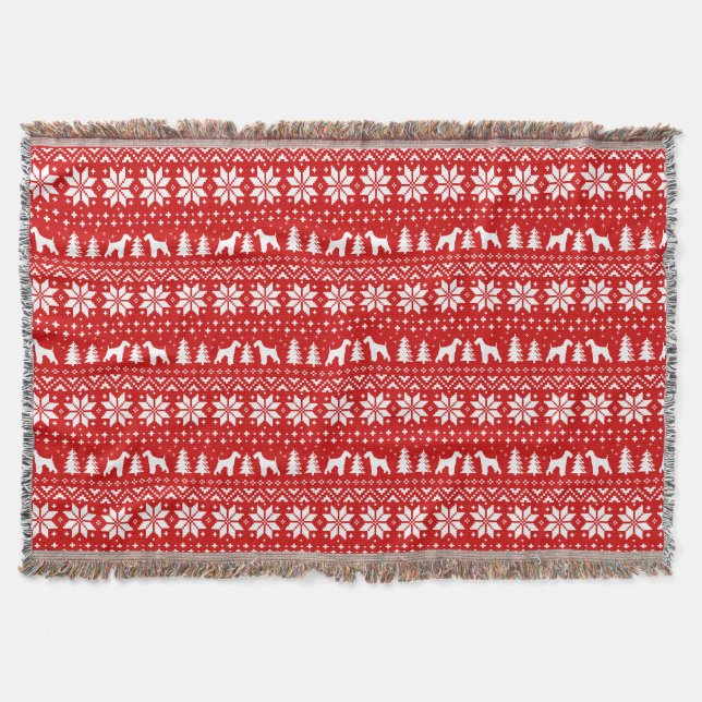 Airedale Terrier Silhouettes Dogs Christmas Red Throw Blanket (Front)