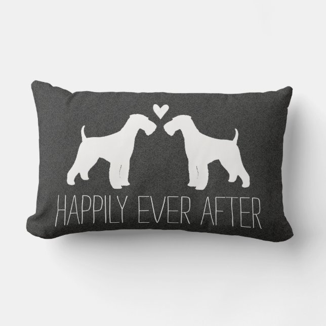 Airedale Terrier Silhouettes with Heart and Text Lumbar Cushion (Front)