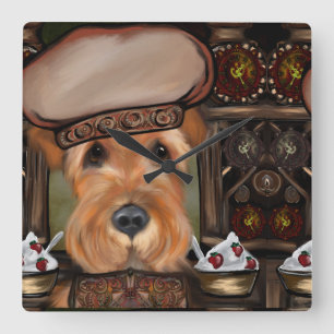 AIREDALE TERRIER SQUARE WALL CLOCK