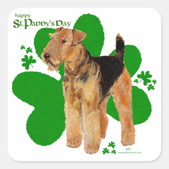 Airedale Terrier St Paddy Square Sticker (Front)