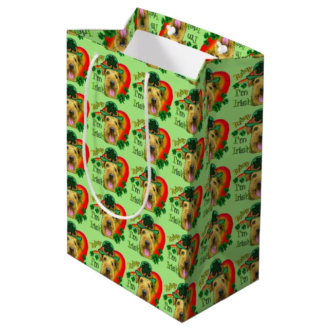 Airedale Terrier St Patricks Day Medium Gift Bag (Back Angled)