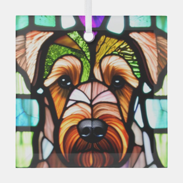 Airedale Terrier "Stained Glass"  Glass Tree Decoration (Front)