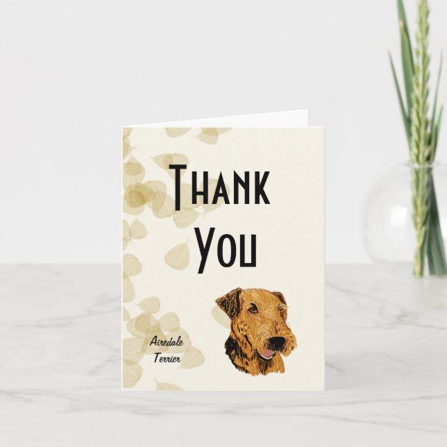 Airedale Terrier ~ Tan Leaves Design Thank You Card (Front)