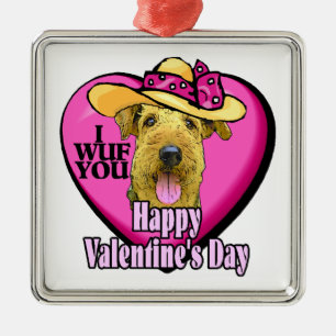Airedale Terrier Valentines Day Metal Tree Decoration