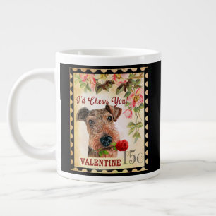 Airedale terrier Vintage Valentine Dog With Rose Large Coffee Mug