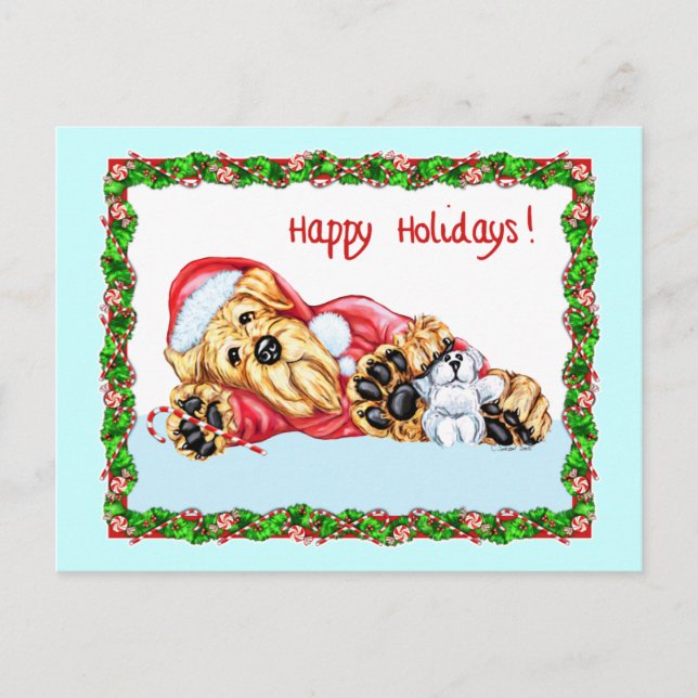 Airedale Terrier Waiting for Santa Holiday Postcard (Front)