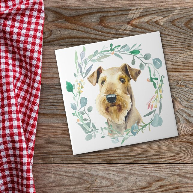 Airedale Terrier Watercolor Wreath Ceramic Tile (Creator Uploaded)