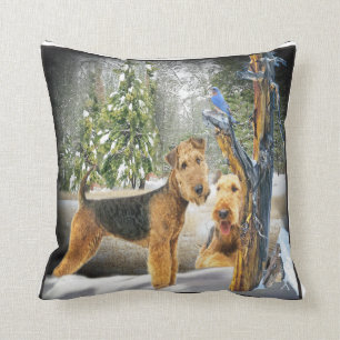 Airedale Terrier Winter Day Pillow