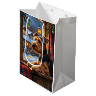 Airedale Terrier With Christmas Lights Holiday  Medium Gift Bag