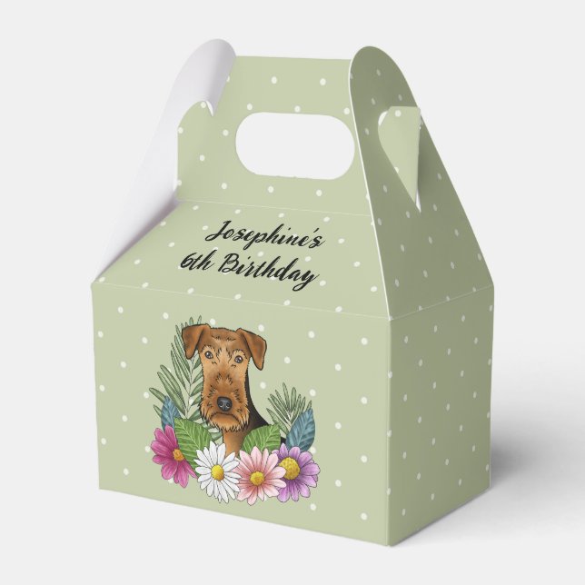 Airedale Terrier With Colourful Flowers Birthday Favour Box (Front Side)