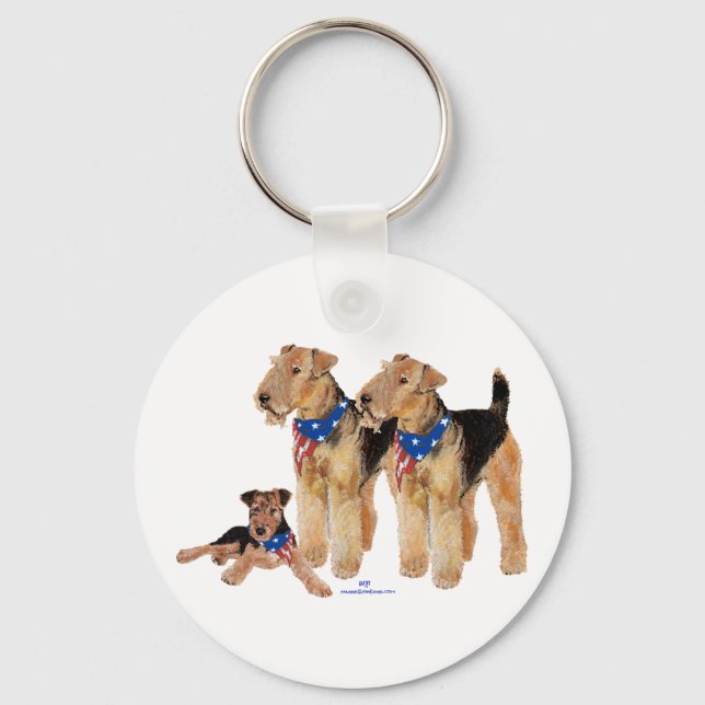 Airedale Terriers American Flag Key Ring (Front)